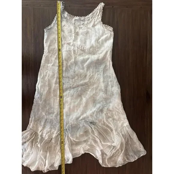 Tempo Paris Dress Womens Small Beige Linen Midi Ruffle Hem Sundress Italy - Picture 6 of 7